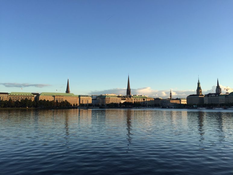 The magnificent view from the inner Alster Lake Hamburg Germany